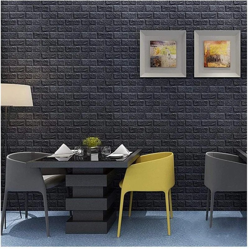 Set 5 x tapet autoadeziv spuma moale 3D, 77x70 cm-negru