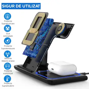 Statie 3 in 1 Qi, Fast Charger 15W, compatibila cu apple watch, airpods, iPhone 2