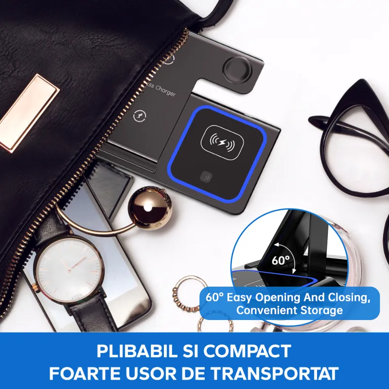Statie 3 in 1 Qi, Fast Charger 15W, compatibila cu apple watch, airpods, iPhone