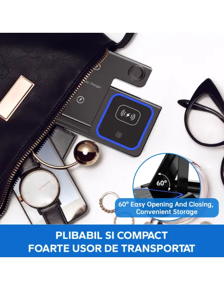 Statie 3 in 1 Qi, Fast Charger 15W, compatibila cu apple watch, airpods, iPhone