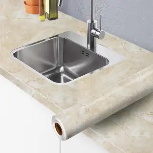 Folie adeziva imitatie marmura, 60 x 300 cm - crem