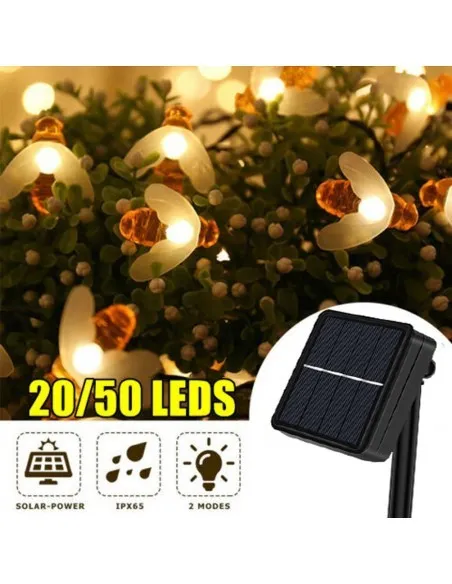 Set 2 x Instalatie solara albinute, 50 led-uri multicolor