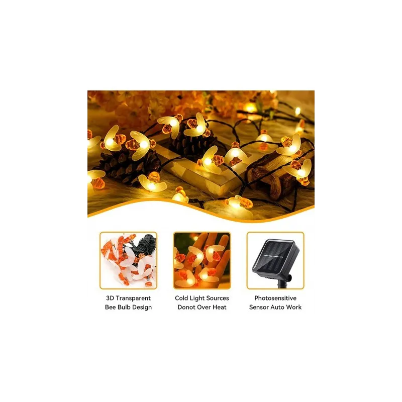 Set 2 x Instalatie solara albinute, 50 led-uri multicolor