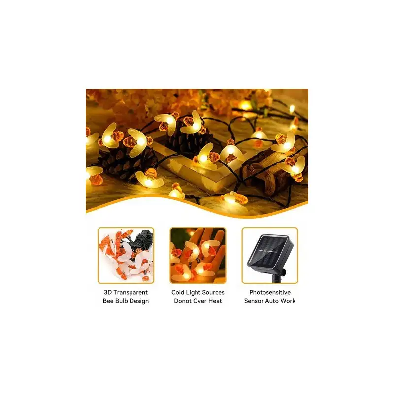 Set 2 x Instalatie solara albinute, 50 led-uri multicolor