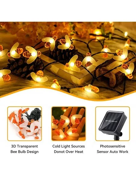 Set 2 x Instalatie solara albinute, 50 led-uri multicolor