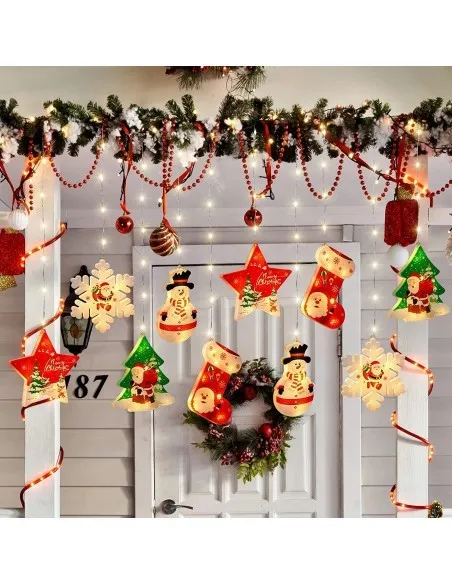 Set 2 x Perdea LED Crăciun 3m – 10 Figurine (Stea, Fulg de Nea, Moș), Interior