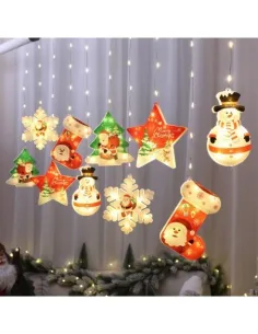 Set 2 x Perdea LED Crăciun 3m – 10 Figurine (Stea, Fulg de Nea, Moș), Interior 2