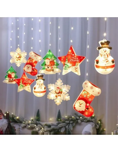Set 2 x Perdea LED Crăciun 3m – 10 Figurine (Stea, Fulg de Nea, Moș), Interior