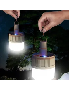 Lampa tip bec cu incarcare solara si USB, 6 moduri de iluminare si carlig pentru agatare, 20W 2