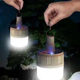 Lampa tip bec cu incarcare solara si USB, 6 moduri de iluminare si carlig pentru agatare, 20W 2