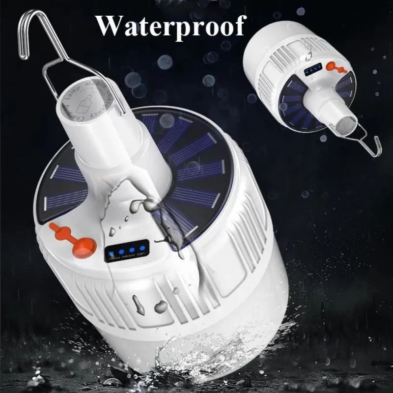 Lampa tip bec cu incarcare solara si USB, 6 moduri de iluminare si carlig pentru agatare, 20W