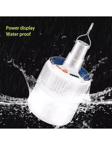 Lampa tip bec cu incarcare solara si USB, 6 moduri de iluminare si carlig pentru agatare, 20W