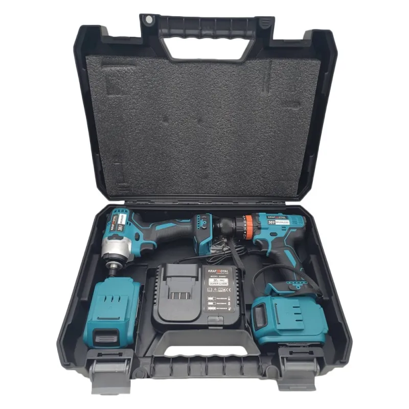 Set cheie de impact 2 in1 si flex kraftroyal, 2 acumulatori, 36V, 8ah, trusa