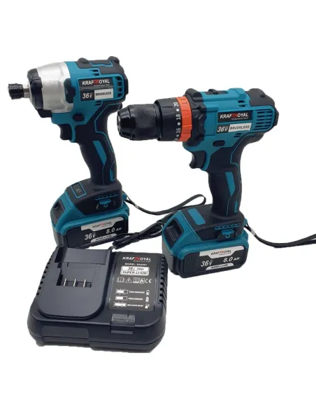 Set cheie de impact 2 in1 si flex kraftroyal, 2 acumulatori, 36V, 8ah, trusa