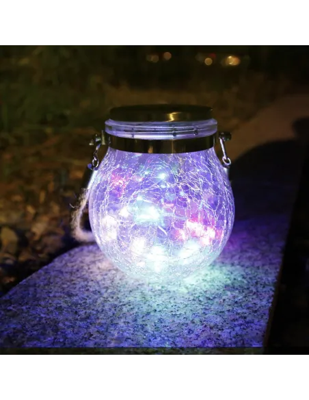 Lampa solara de gradina cu glob din sticla grapata si agatatoare