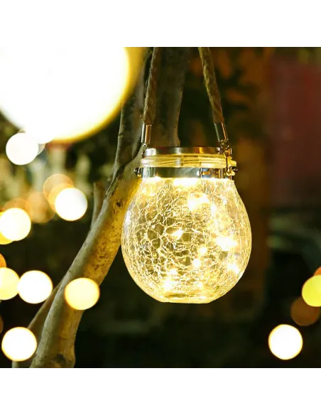 Lampa solara de gradina cu glob din sticla grapata si agatatoare