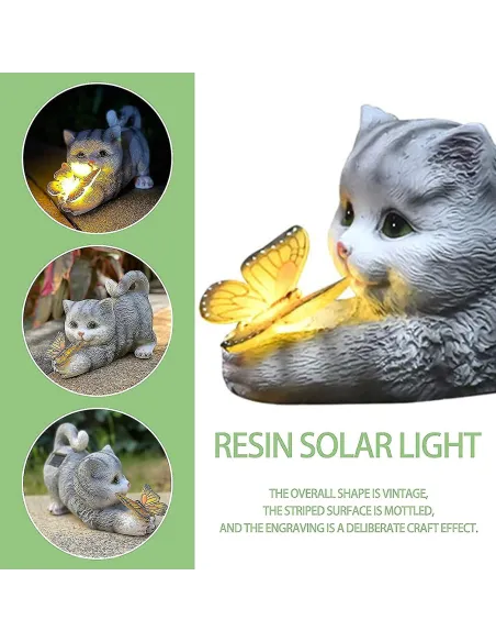 Pisica si fluture solar, decor gradina