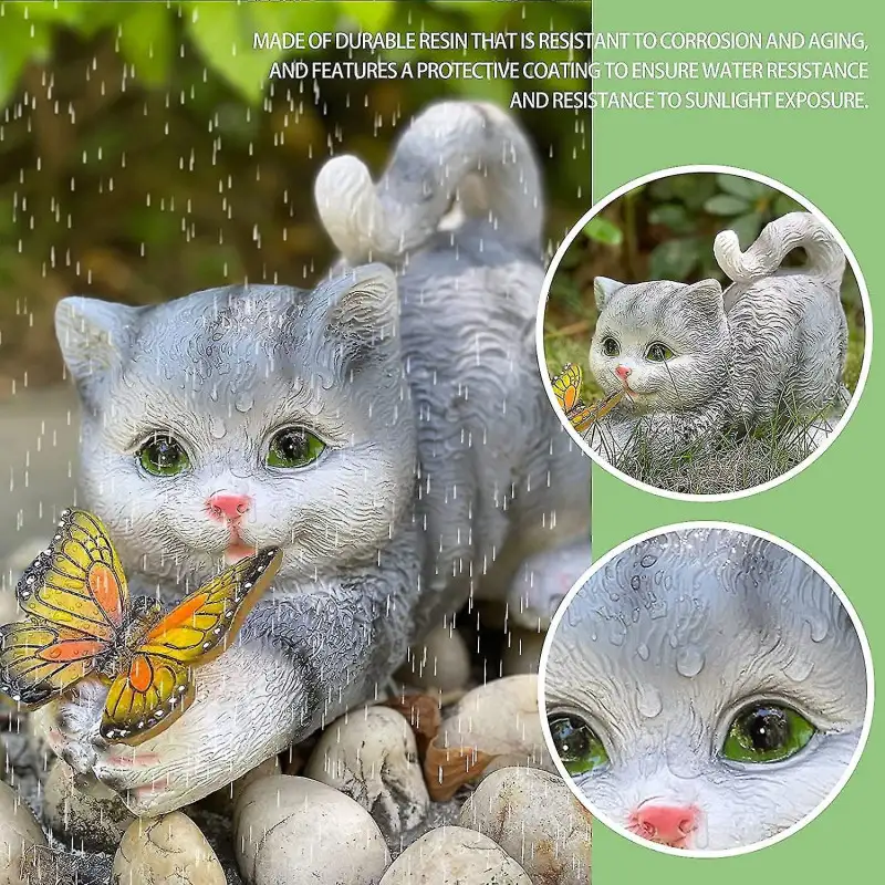 Lampă Solară de Grădină Model Pisicuță cu Fluturaș Luminos – Încărcare solara