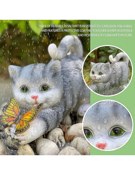 Decoratiune de gradina solara cu pisicuta si fluturas