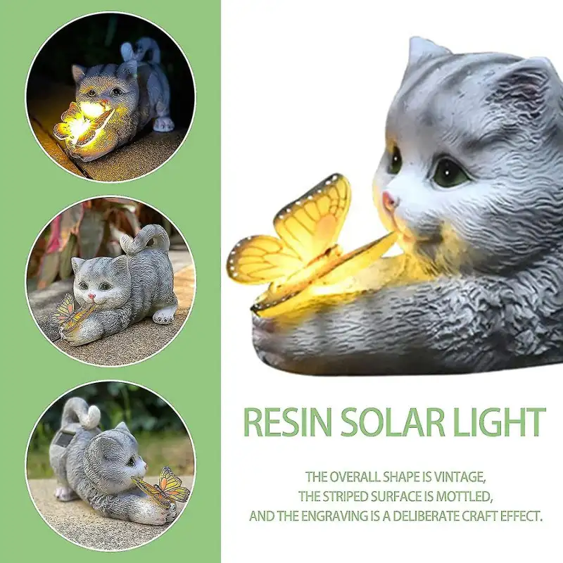 Lampă Solară de Grădină Model Pisicuță cu Fluturaș Luminos – Încărcare solara