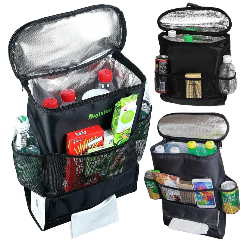 Organizator scaun auto cu buzunar termoizolant si suport cutie servetele