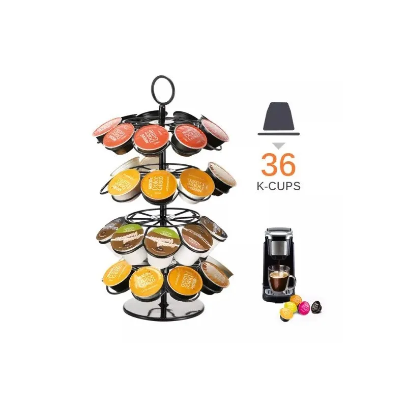 Suport rotativ din otel inoxidabil, 28.5 x 12.5 cm, negru , 36 capsule