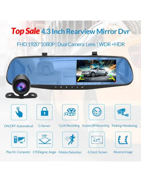 Oglinda retrovizoare 4.5 inch cu camera HD 1080P, DVR auto, cu microfon si difuzor incorporate + camera suplimentara marsarier