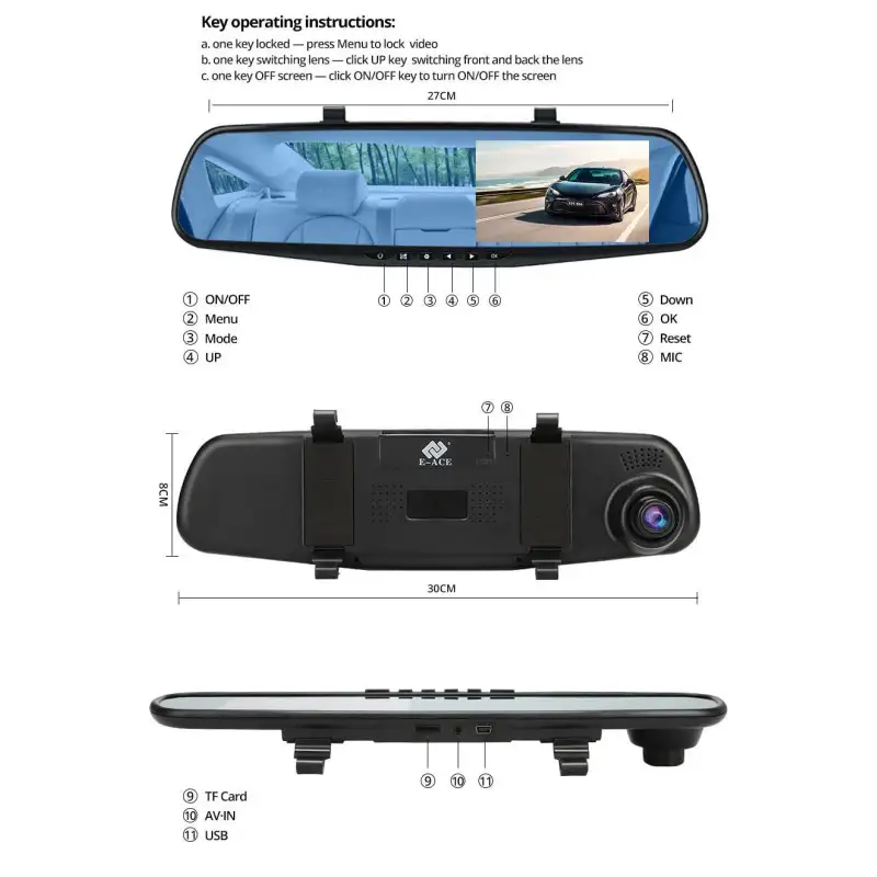 Oglinda retrovizoare 4.5 inch cu camera HD 1080P, DVR auto, cu microfon si difuzor incorporate + camera suplimentara marsarier