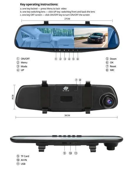 Oglinda retrovizoare 4.5 inch cu camera HD 1080P, DVR auto, cu microfon si difuzor incorporate + camera suplimentara marsarier