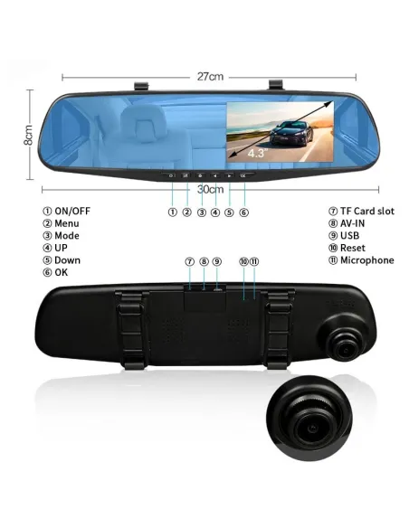 Oglinda retrovizoare 4.5 inch cu camera HD 1080P, DVR auto, cu microfon si difuzor incorporate + camera suplimentara marsarier
