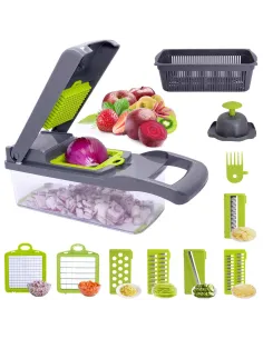 Razatoare multifunctionala pentru fructe si legume cu 9 piese, lame inox + maner de protectie