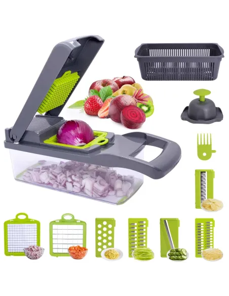 Razatoare multifunctionala pentru fructe si legume cu 9 piese, lame inox + maner de protectie