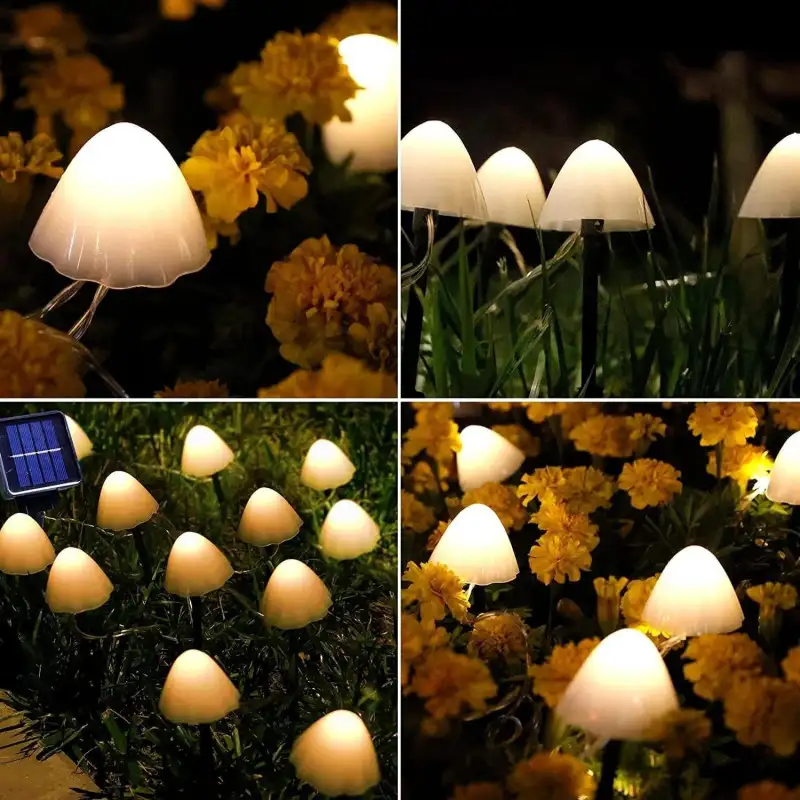 Decoratiune solara cu 30 de ciupercute led -alb cald