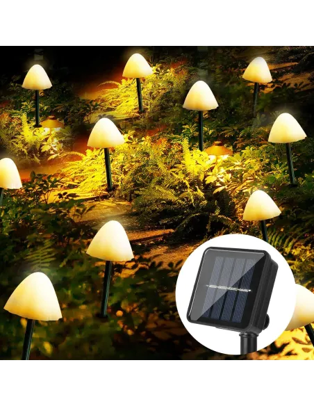 Decoratiune solara cu  30 de  ciupercute led -alb cald