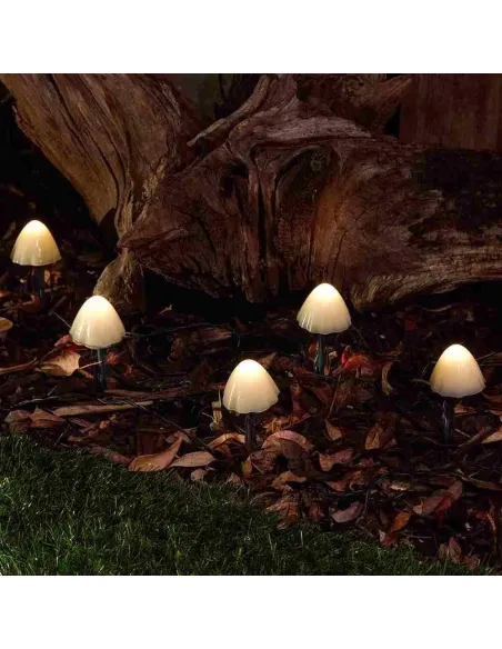 Decoratiune solara cu  30 de  ciupercute led -alb cald