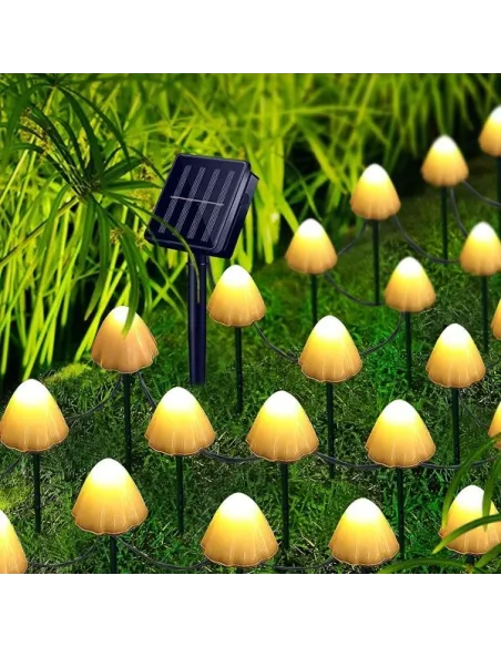 Decoratiune solara cu  30 de  ciupercute led -alb cald