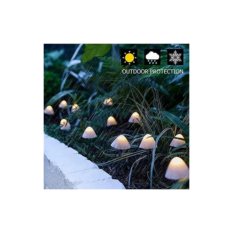 Decoratiune solara cu  30 de  ciupercute led -alb cald