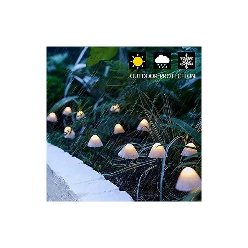 Decoratiune solara cu 30 de ciupercute led -alb cald