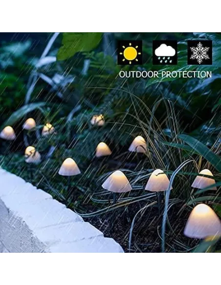Decoratiune solara cu  30 de  ciupercute led -alb cald