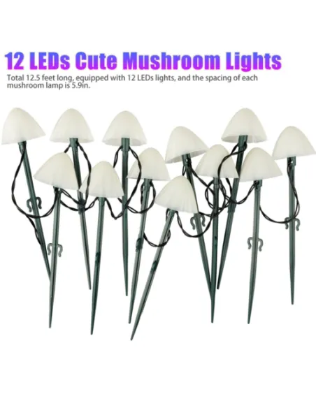 Decoratiune solara cu  30 de  ciupercute led -alb cald
