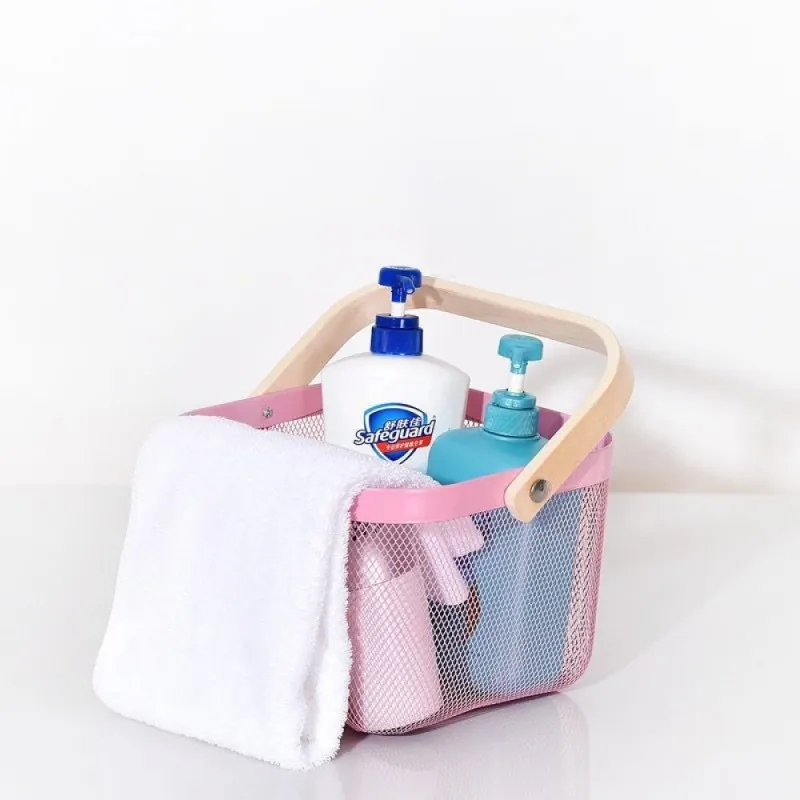 Cos de depozitare cu maner de lemn