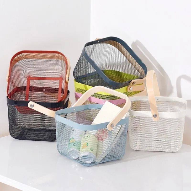 Cos de depozitare cu maner de lemn