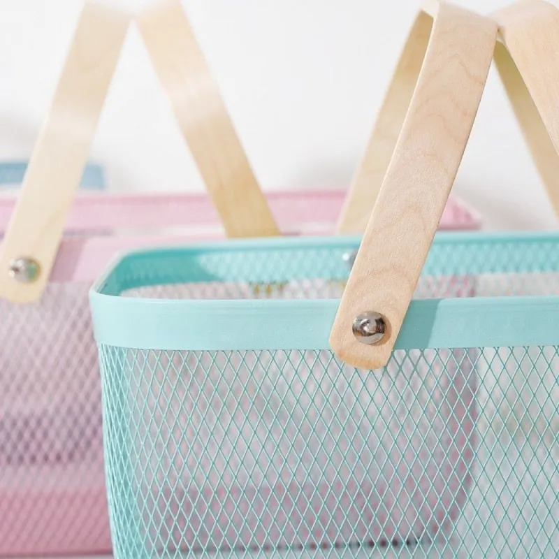 Cos de depozitare cu maner de lemn