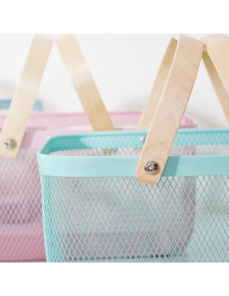 Cos de depozitare cu maner de lemn