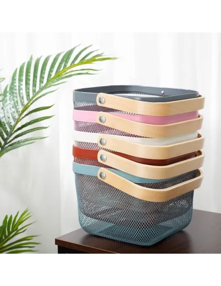 Cos de depozitare cu maner de lemn