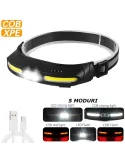 Lanterna de cap , lumina alb -rosu ,5 moduri cu incarcare usb