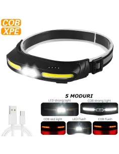 Lanterna de cap , lumina alb -rosu ,5 moduri cu incarcare usb