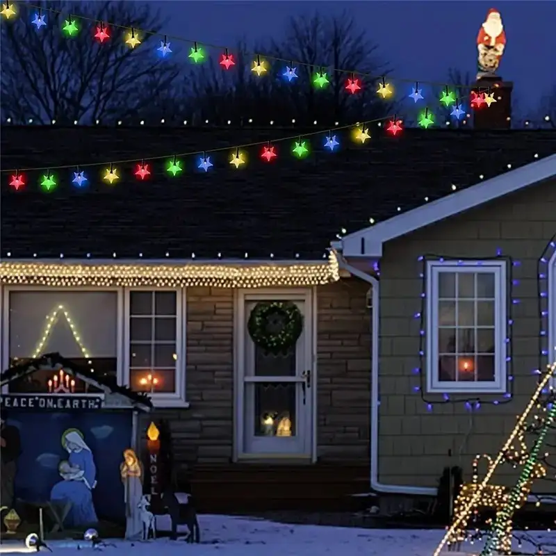 Instalatie solara cu 50 LED-uri, stelute, multicolor, 8 jocuri de lumini