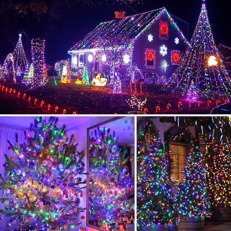 Instalatie 1000 LED cu panou solar mare, 100 M, pentru exterior, model 2024