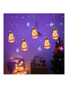 Instalatie perdea cu LED, Om de zapada si Stele 3M, 10 decoratiuni, interconectabila, de exterior/interior